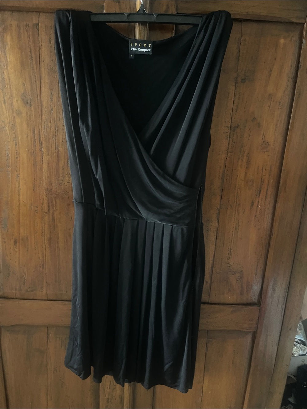 The Kooples Black Draped V-Neck Pleated Midi Dress - Elegant Evening Style